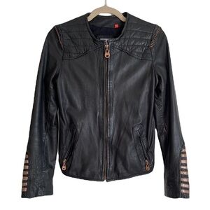 DOMA Leather jacket coat Moto Biker full zip solid black small motorcycle goth S